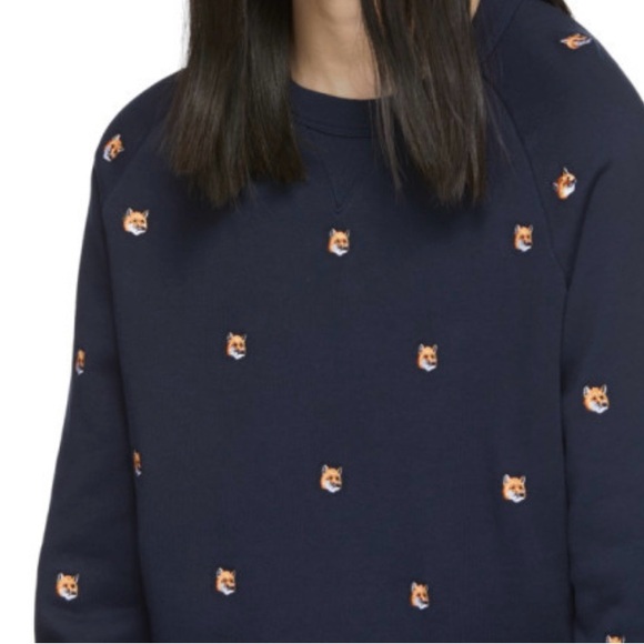 MAISON KITSUNE ALL OVER FOX HEAD EMBROIDERY SWEATSHIRT L - Picture 5 of 14
